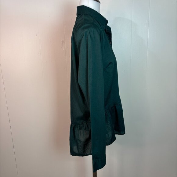Ann Taylor Top Small Green Peplum Popover Shirt Lightweight Cotton Women's - Picture 6 of 11